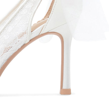 Shoeswoon Delicate Lace Mesh Bow Decor Pointed Toe Stiletto Heels