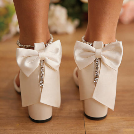 Shoeswoon Everafter Romance Bow Back Rhinestone Ankle Strap Pumps