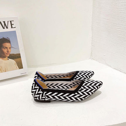 Shoeswoon Pointed Toe Multi Pattern Knit Women Ballet Flats