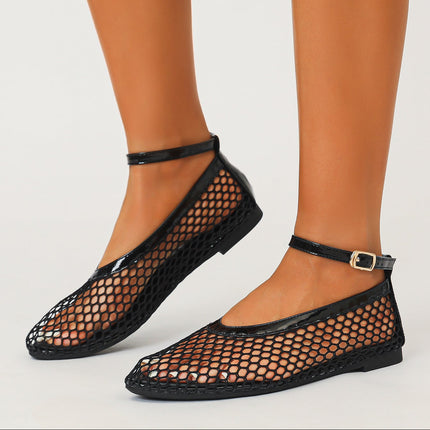 Shoeswoon Ankle Strap Mary Jane Flats
