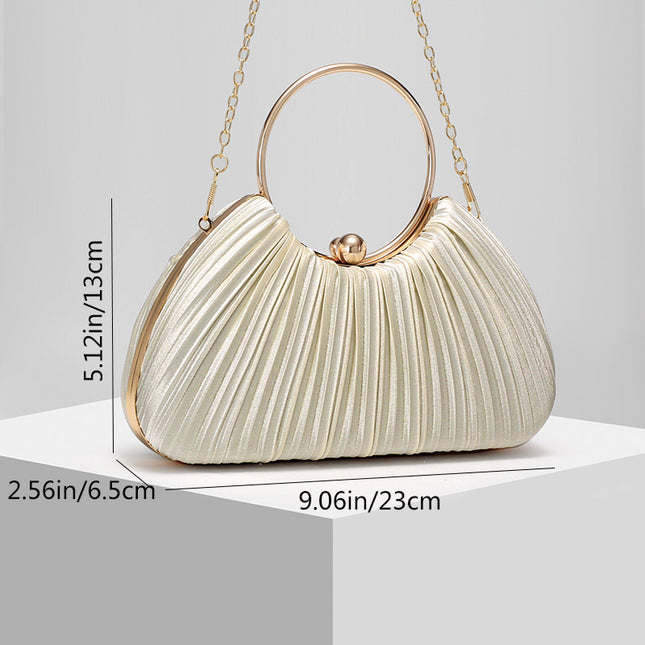 Shoeswoon Pleated Metal Ring Handle Evening Clutch