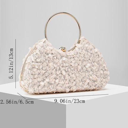 Shoeswoon Sequin Embellished Metal Ring Handle Evening Clutch