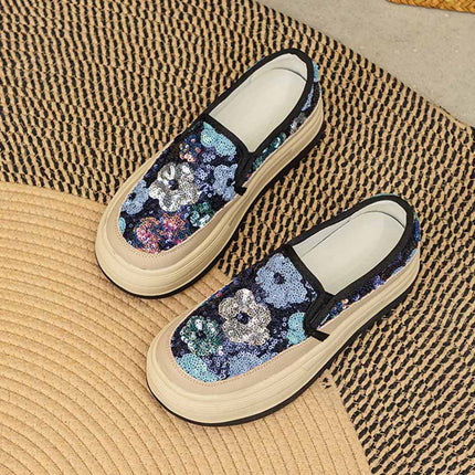 Shoeswoon Sparkly Glitter Thick Sole Casual Loafer Sneakers