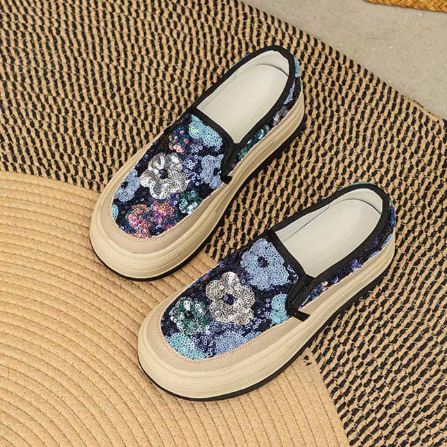 Shoeswoon Sparkly Glitter Thick Sole Casual Loafer Sneakers