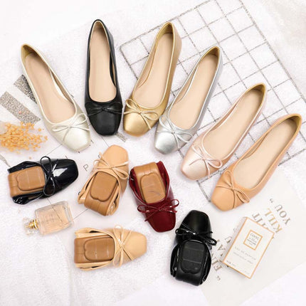 Shoeswoon Portable Fold Up Bow Decor Casual Ladies Ballet Flats