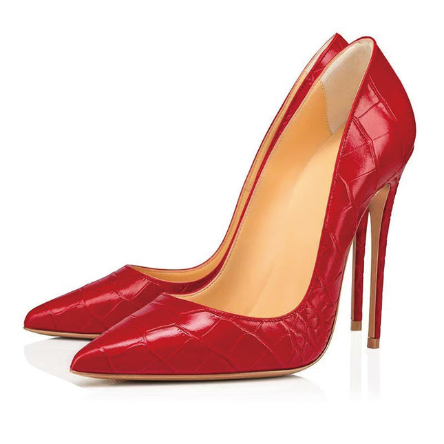 Shoeswoon Statement Croc-Embossed Pointed Toe Stiletto High Heels