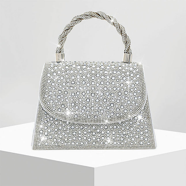 Shoeswoon Dazzling Full Rhinestone Twist Handle Envelope Evening Clutch