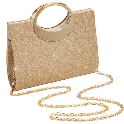 Shoeswoon Dazzling Full Rhinestone Wave Pattern Ring Handle Evening Clutch