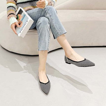 Shoeswoon Pointed Toe Houndstooth Knit Casual Women Ballet Flats