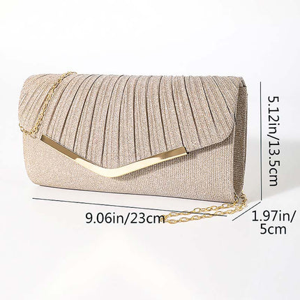 Shoeswoon Chic Pleated Glitter V-Shaped Metal Trim Evening Clutch