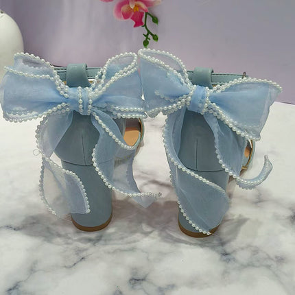 Shoeswoon Dressy Party Back Bow Chunky Heel Ankle Strap Sandals