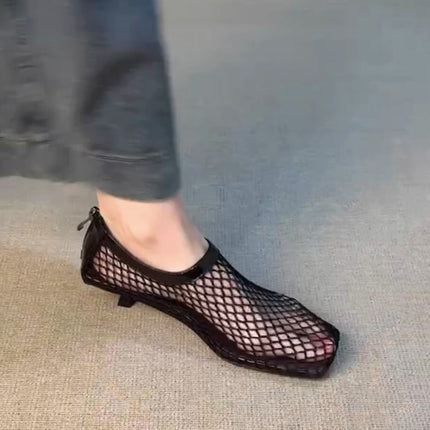 Shoeswoon Breathable Square Toe Slip On Kitten Heel Back Zip Mules