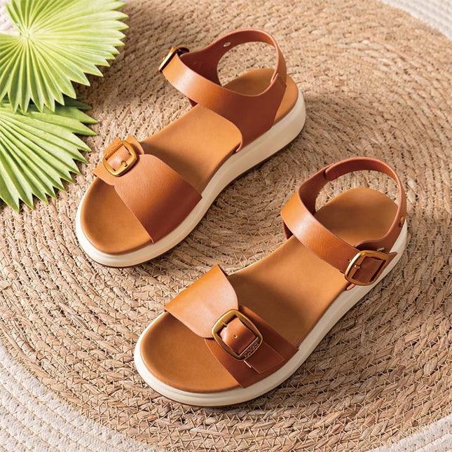 Shoeswoon Double Buckle Adjustable Strap Casual Platform Flat Sandals
