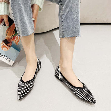 Shoeswoon Pointed Toe Houndstooth Knit Casual Women Ballet Flats