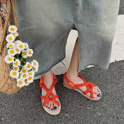 Shoeswoon Bohemian Woven Rope Crisscross Flat Sandals