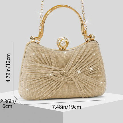 Shoeswoon Elegant Knot Pleated Rhinestone Handle Wedding Clutch