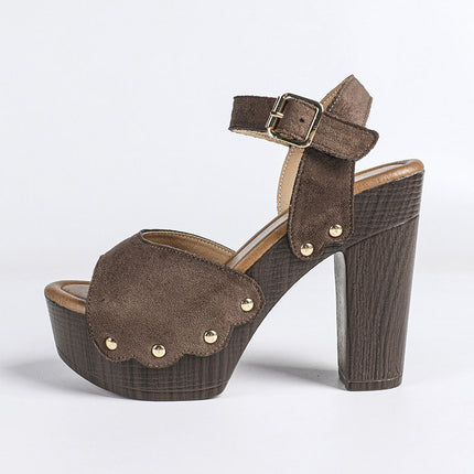 Shoeswoon Trendy Rivet Accent Single Band Slingback Wooden Look Platform Sandals