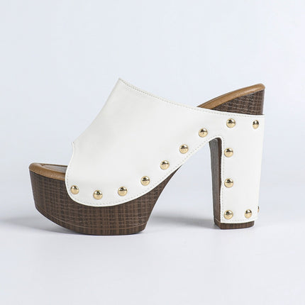 Shoeswoon Rivet Fashion Chunky Heel Open Toe Sandals