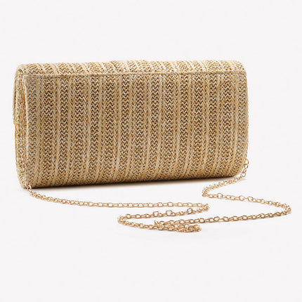 Shoeswoon Bohemian Straw Woven Envelope Clutch with Round Pearl Accent