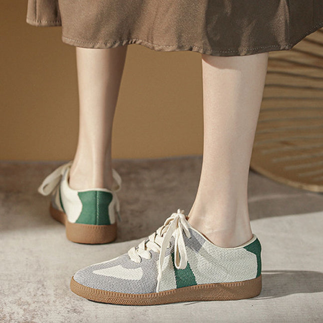 Shoeswoon Knitted Color Block Lace Up Casual Sneakers