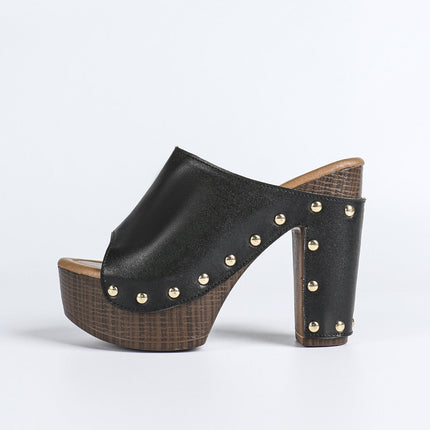 Shoeswoon Rivet Fashion Chunky Heel Open Toe Sandals