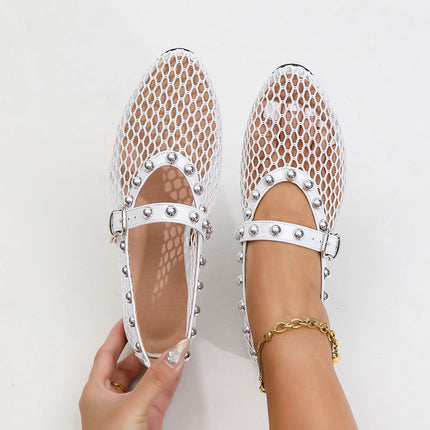 Shoeswoon Chic Studded Mesh Mary Jane Flats