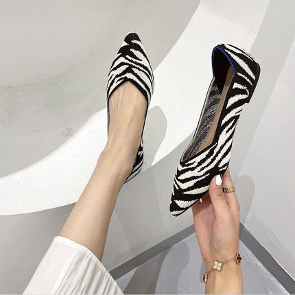 Shoeswoon Pointed Toe Multi Pattern Knit Women Ballet Flats