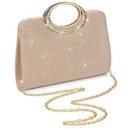 Shoeswoon Pleated Glitter Rhinestone Ring Handle Evening Clutch