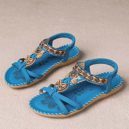 Shoeswoon Ethnic Vintage Beaded Ankle Strap Summer Flat Sandals