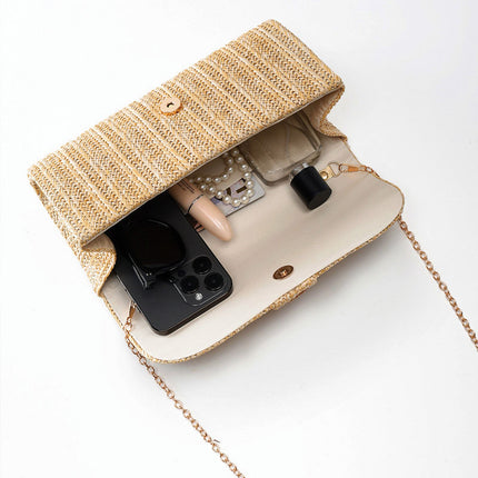 Shoeswoon Bohemian Straw Woven Envelope Clutch with Round Pearl Accent
