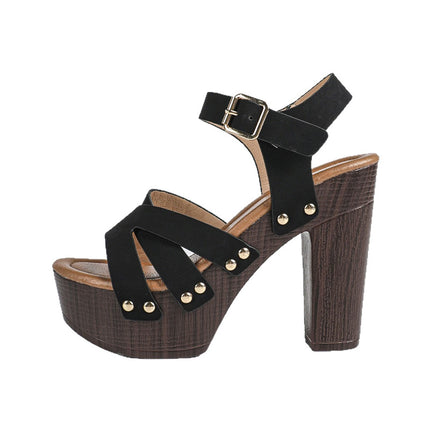 Shoeswoon Stylish Cut Out Cross Band Wooden Look Summer Platform Sandals