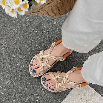 Shoeswoon Bohemian Woven Rope Crisscross Flat Sandals