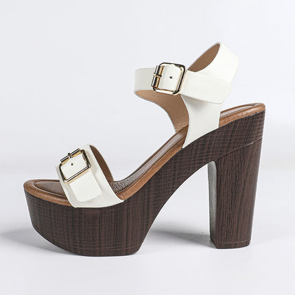 Shoeswoon Single Band Ankle Buckle Chunky Wood Platform Sandals