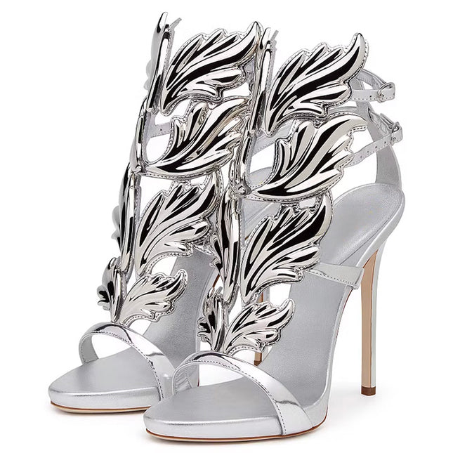 Shoeswoon Silver Evening Shoes Luxury Metallic Heels Stiletto Sandals