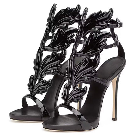 Shoeswoon Black Evening Shoes Luxury Metallic Heels Stiletto Sandals